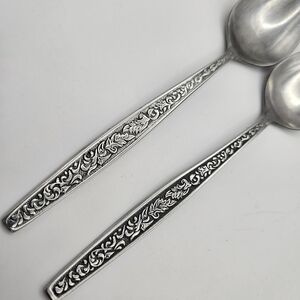2 Teaspoons MCM Stainless Made In Korea Scrolls Leaves Black Accent UNF1493
